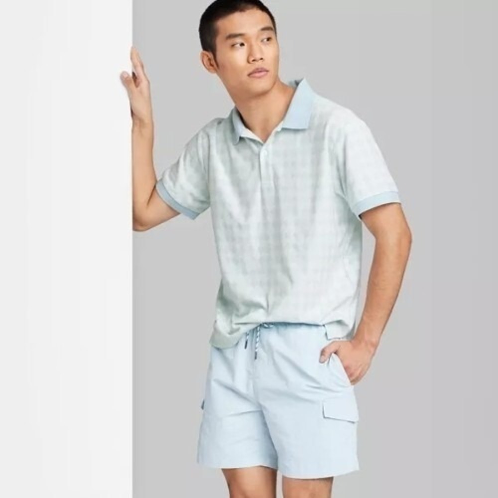 Mens 7" Regular Fit Cargo Shorts Size XXL- Original Use Light Aqua Blue DEFECT